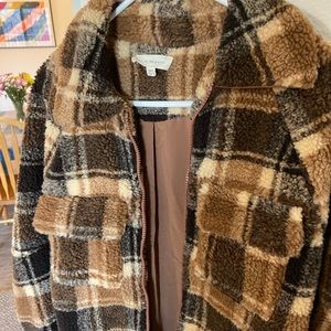 LA hearts plaid fleece bomber jacket